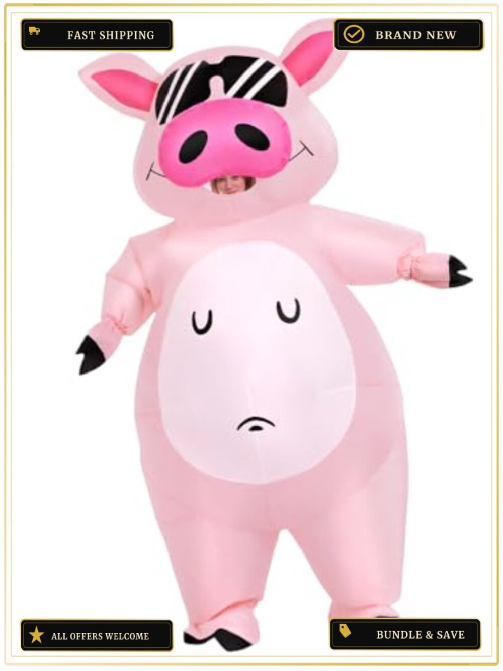 Inflatable Pig Costume Adult Size Full Body Blow Up Suit for Halloween Party